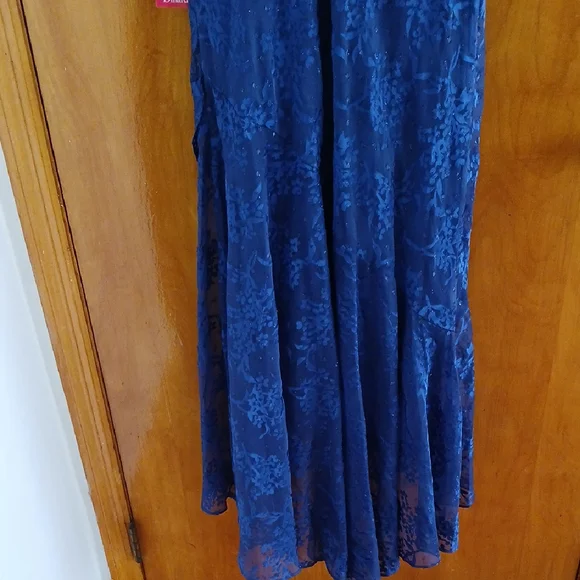 Alex Evenings Blue V-Neck High Low Gown - Picture 6 of 6
